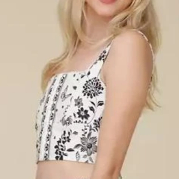 Avec Les Filles Corset Top Cropped Square Neck Sleeveless Floral Natural M NWT - Picture 11 of 16